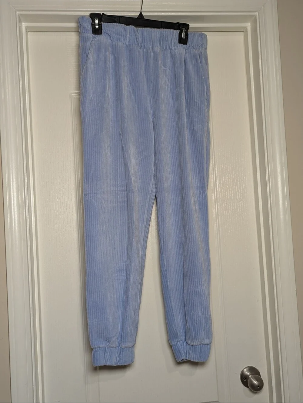 Blue Joggers Ribbed Thick Elastic Waist Women's Size Medium Pockets